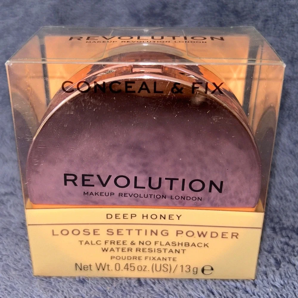 Revolution Conceal & Fix Deep Honey Loose Setting Powder Talc Free New